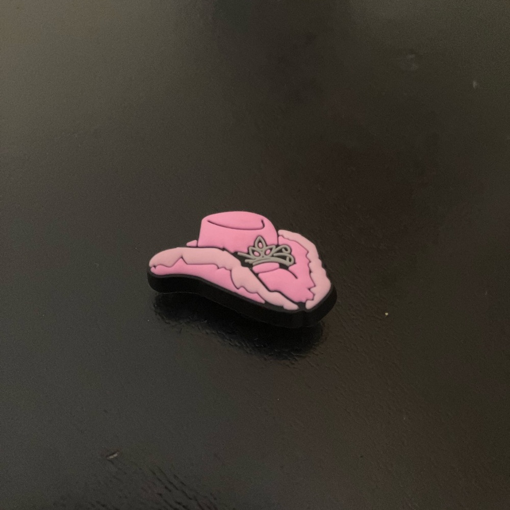 Pink cowgirl hat with a silver crown crocs jibbitz